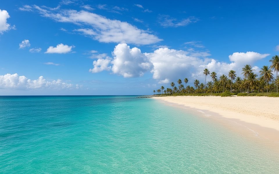 Clear turquoise water along Seven Mile Beach near George Town for international December flight deals from Chicago