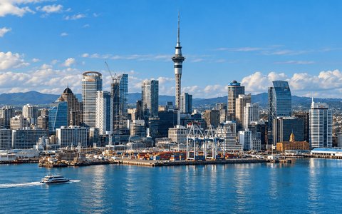Auckland skyline and harbour under a clear sky