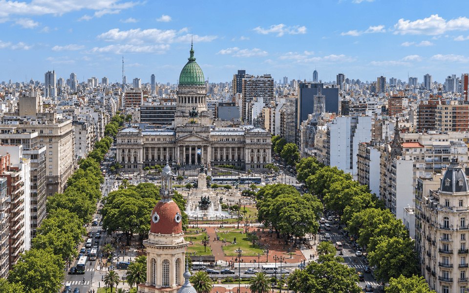 Colourful buildings and tree-lined streets in a Buenos Aires neighbourhood