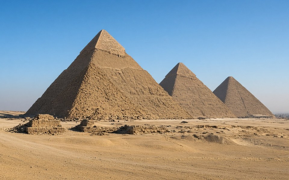 The Great Pyramids of Giza on the desert plateau for December flight deals from Montreal