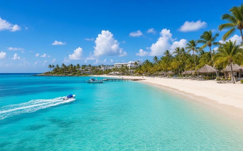 White sand beach and turquoise Caribbean water in Punta Cana for a warm December escape from the U.S.